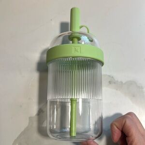 NESPRESSO Nomad Clear & Pistachio Green Iced Coffee Tumbler with Straw- NWOT